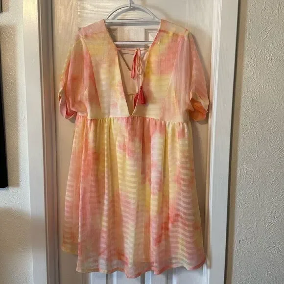 Entro Light Pink Lemon Yellow Mini Dress Medium - Picture 3 of 10